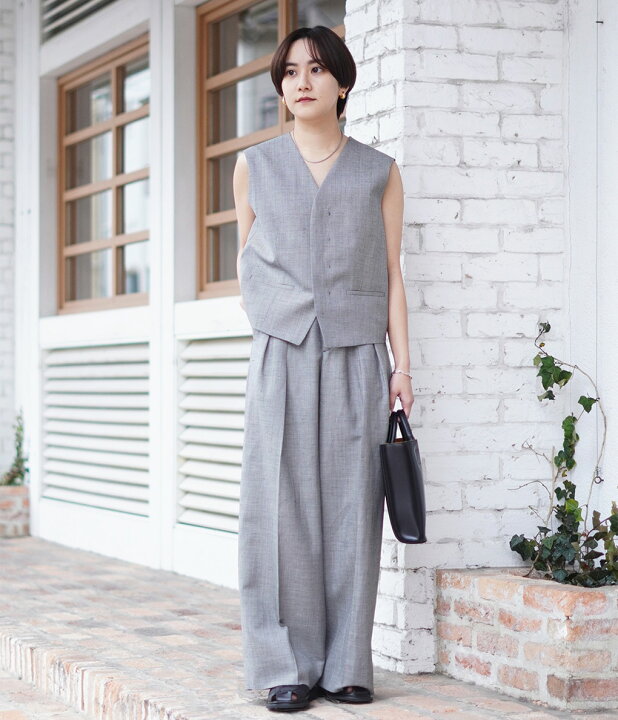 楽天市場】ATON : [レディース]WOOL LINEN SHARKSKIN WIDE PANTS 