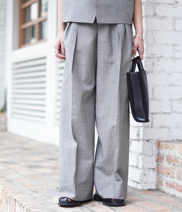 楽天市場】ATON : [レディース]WOOL LINEN SHARKSKIN WIDE PANTS 