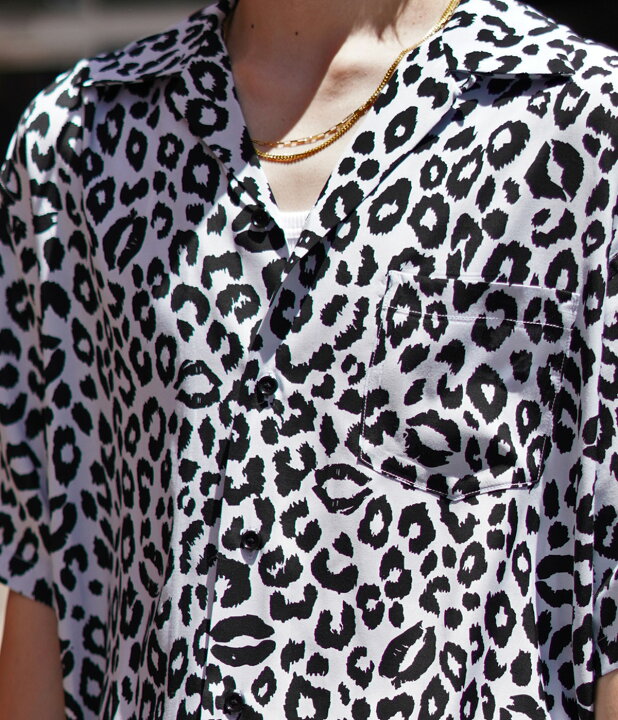 楽天市場】MINEDENIM : Lips Leopard Print Open Collar SH : 2405 