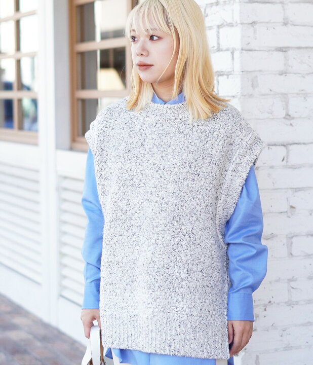 SIDE ZIP TWEED KNIT VEST(1 IVORY): CLANE: WOMENS｜ STUDIOUS ONLINE