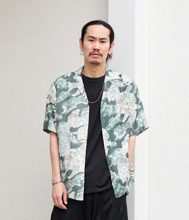 送料無料 NIPOALOHA RAYON SHORT SLEEVE ALOHA SHIRT 百虎 N25-RSH03 STD U
