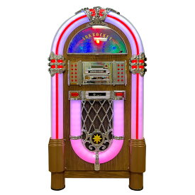 送料無料 Taurus II Mid-Size Jukebox ジュークボックス ビニールレコードプレーヤー USB SD AUX AM/FMラジMP3 CDプレーヤー レインボーLEDライトアップ 50年代クラシックスタイル フルサイズフロアスタンディングレトロスタイル（ダークオーク色）