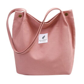 韓国風帆布レディースバッグ　トートバッグ　大容量ハンドバッグ　ショルダーバッグ　バケツバッグ　通勤バッグ　エコバッグ (ピンク)