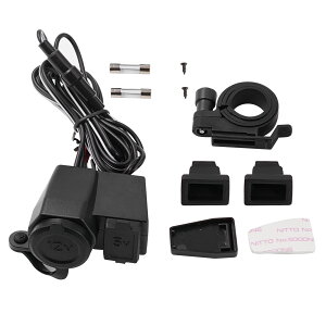 電源アダプター シガーソケット USB端子付き 12V USBポート防水 オートバイ 電子部品(ブラック)