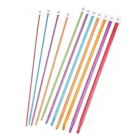 【11 本入り】かぎ針セット アフガン編み針 アフガン針 多サイズ アルミニウム かぎ針 セット 編み物用 カラフル かぎ針 編み針 人間工学デザイン 滑らか編み心地 毛糸 編み物ツールセット