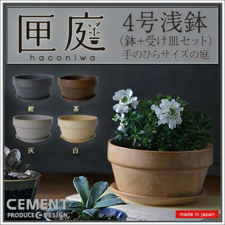 楽天市場 匣庭 ハコニワ 植木鉢 4号浅鉢 日本製 Cement セメントプロデュースデザイン 花器 Flower Pot Planter プランター 園芸 盆 盆栽 盆養 陶磁器 おすすめ 面白 雑貨 伝統の美濃焼 Cement Produce Design 敬老 セレクトショップ アルルカン