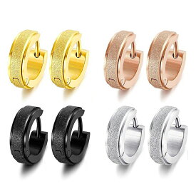 LUXSTAR ピアス フープ リング メンズ レディース ゴールド シルバー ブラック ピンクゴールド 金 銀 黒 外径 13mm 幅 4mm 両耳セット サージカル ステンレス イヤリング わっか 金属アレルギー対応 かわいい 韓国 大人 華奢 つけっぱなし 送料無料