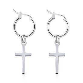 ピアス クロス ドロップ フープ 十字架 両耳セット メンズ レディース リング シンプル 18G シルバー 銀 小さめ 小ぶり 人気 揺れる ぶら下がり イヤリング