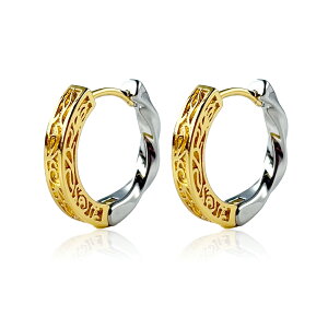 LUXSTAR フープピアス リング メンズ レディース コンビカラー 太め 3mm 外径17mm 大きめ 大きい ブランド わっか 人気 ブランド 両耳セット シンプル シルバー ブラック ゴールド 金 銀 黒 太い