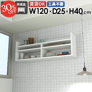 壁掛けラック ウォールシェルフ 吊り戸棚 石膏ボード 賃貸 ディスプレイラック ホワイト ウォールラック 薄型 光沢 トイレ スリム 幅120cm 長い 吊戸棚 洗面所 シェルフ 壁棚 飾り棚 押しピン