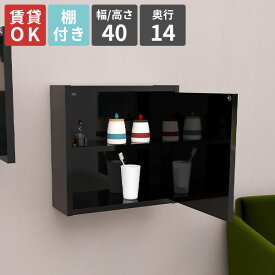 ウォールシェルフ トイレ棚 吊り戸棚 賃貸 石膏ボード ウォールキャビネット 扉付き 壁掛け棚 ウォールラック 壁掛けラック トイレ 棚付き ブラック 壁面収納 ピン取り付け シェルフ 壁につける棚 収納 スリム 飾り棚 ラック 日本製 【幅40cm奥行14高さ40/単品】 ★