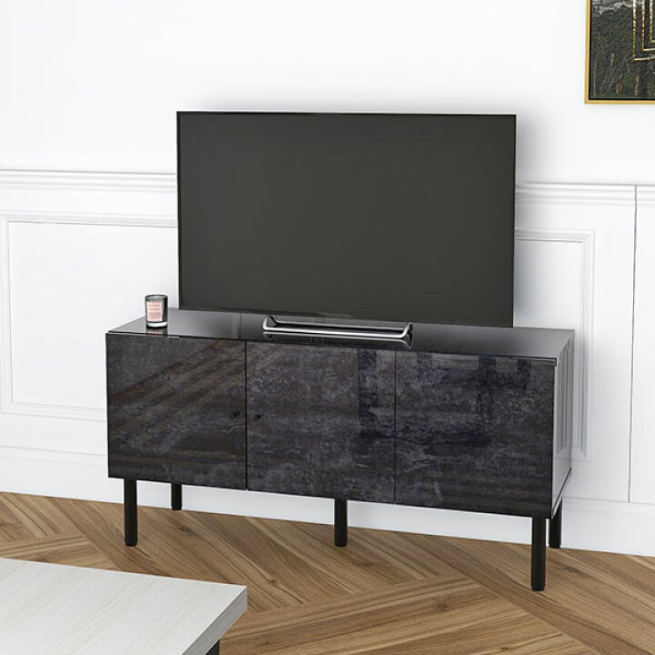 楽天市場】テレビ台 120cm 完成品 黒 ローボード 大理石柄 テレビ 