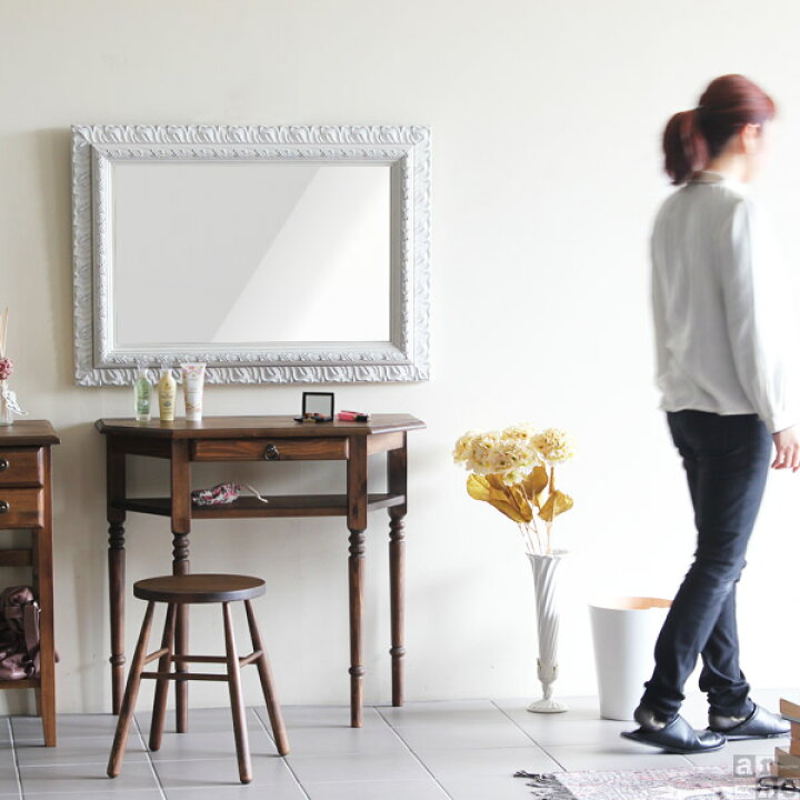 楽天市場】鏡 姿見 壁掛け 洗面所 アンティーク ホワイト 全身ミラー  