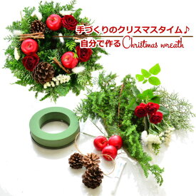 制作動画付 花 セット 手作りキット リース DIY 自宅用 プレゼント 自分で作る クリスマスリース ギフト テーブル飾り プレゼント 生花 ホームパーティー 子どもと作る リース 家でクリスマス kit mm お花 宅配