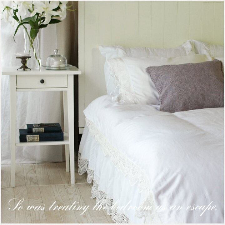 楽天市場 ベッドカバー クイーン アンティークレースベッドカバー4点セット クイーンサイズ ベッド ベットカバー 2ピローケース ベッドスカート ベットスカート 布団カバー ホワイト 白 おしゃれ アロマルーム