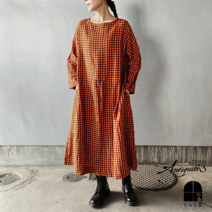 楽天市場 Ichi Antiquites リネンギンガムワンピース オレンジ ブラウン ロングワンピース リネン 麻 チェック柄 秋冬 レイヤード 日本製 ナチュラル カジュアル 大人 茶色 Orange Brown くらし舎