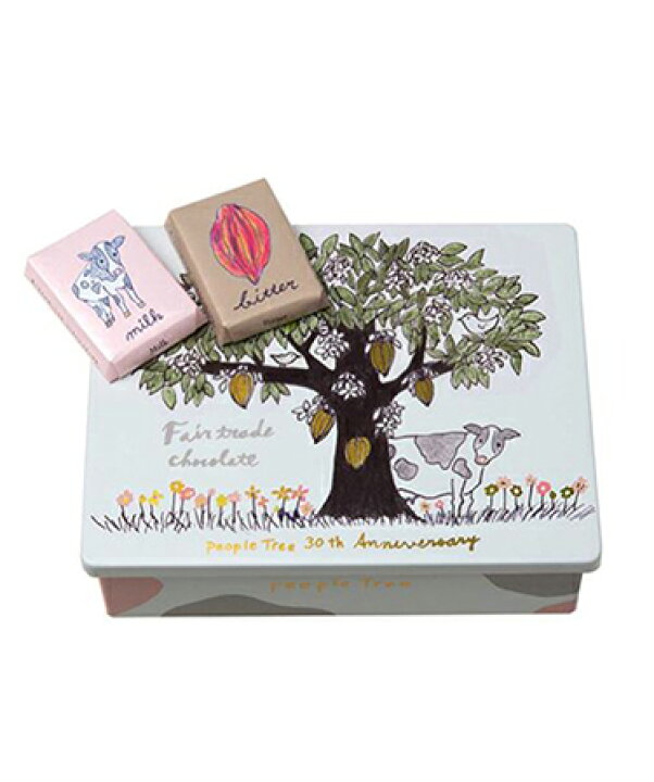 楽天市場 イラスト缶入りチョコ ミルク ビター アニバーサリー People Tree フェアトレードチョコ イラスト缶入り 30周年記念 バレンタインパッケージ ミルク ビター ミルクチョコ ビターチョコ 個包装 ピープルツリー チョコ チョコレート かわいい ピンク 牛