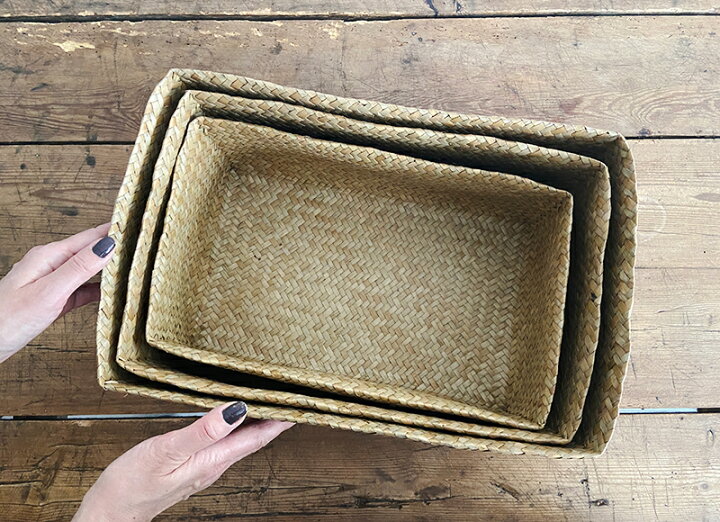 楽天市場】再入荷 カチュー 水草 かご 角型 3点セット ハンドメイド 