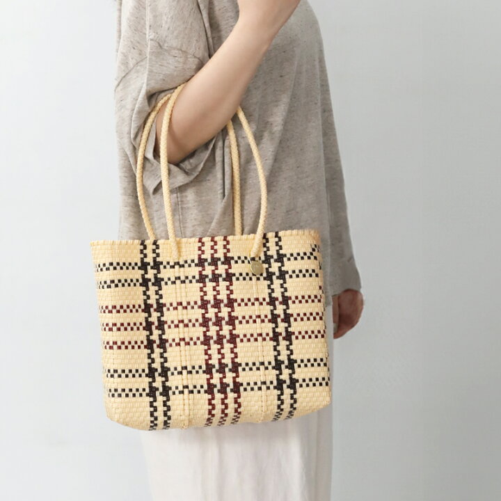 メルカド バッグ レトラ MINI CHECK BUCKET SLIM ゴールド x ホワイト 