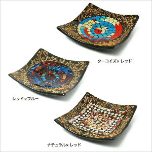 モザイクガラス トレイ ビビッドカラートレー モザイクトレイ 皿 20×20 20cm角アジアン雑貨 バリ雑貨 インドネシア雑貨オブジェ おしゃれ オシャレ