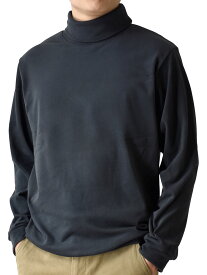 暖かストレッチ フリース メンズ カットソー Tシャツ 長袖 ロンT 両面起毛 起毛 裏起毛 タートルネック【ゆうパケット送料無料C】【2-E3G】