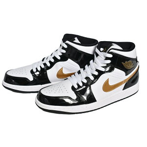 [}\N[|zzI]{ NIKE AIR JORDAN 1 MID SE "Patent Black White Gold" iCL GA W[_ ~bh Xj[J[ ( BLACK WHITE GOLD    peg aj1 CO 852542-007 )