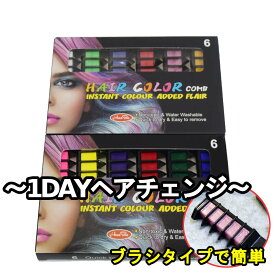 6本セット ブラシにチョークをセット。簡単に着色できるヘアチョーク。 ヘアカラー ヘアマニキュア コスプレ 1日だけ 水落ち 原色 クリスマス ハロウィン