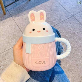 かわいい ウサギの カップ 蓋と スプーン クリエイティブ マグ 女の子 セラミック ウォーターカップ ホーム オフィス コーヒー カップ
