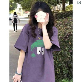 トレンディな ブランドの 純 綿 アメリカン レトロな ハイ ストリート 漫画 右 肩 半袖 T シャツの 女性の 夏の デザイン ニッチ ラージ バー ジョン トップ