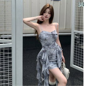 セクシーな 熱い 女の子の 気質 中国 風 a ライン ドレス 女性の 夏の ファッション 不規則な フィッシュ テール サスペンダー ミッド レングス スカート