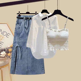 レディース レディースファッション 韓国 韓国ファッション デニム スカート タンクトップ シャツ セット売り 3点セット 春夏