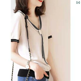日本の 単一の 対外 貿易 輸出 婦人 服 フレンチ カット テール シングル ルーズ V ネック アイス シルク セーター T シャツ 半袖 薄い トップ