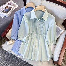カジュアル 半袖 スリーブシャツ 婦人 服 デザイン センス カジュアル シフォンシャツ 韓国 版 シャツ カバー 薄い 半袖 トップス 体形カバー