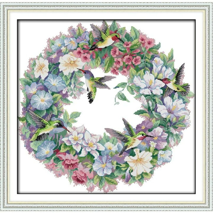 楽天市場 刺繍キット 刺繍 クロスステッチ 花の輪 初心者 図案印刷 指ぬき 糸通し付き 壁アート 壁飾り アルシオン二号店
