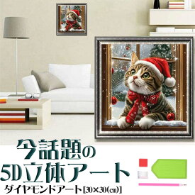 ダイヤモンドアート クリスマス かわいい猫 窓 お祝いムード 雪 木 5D DIY ビーズ絵画 初心者向け モダン パターンアート 刺繍キット 壁飾り 手芸キット 日本語説明書付き やり方簡単 送料無料