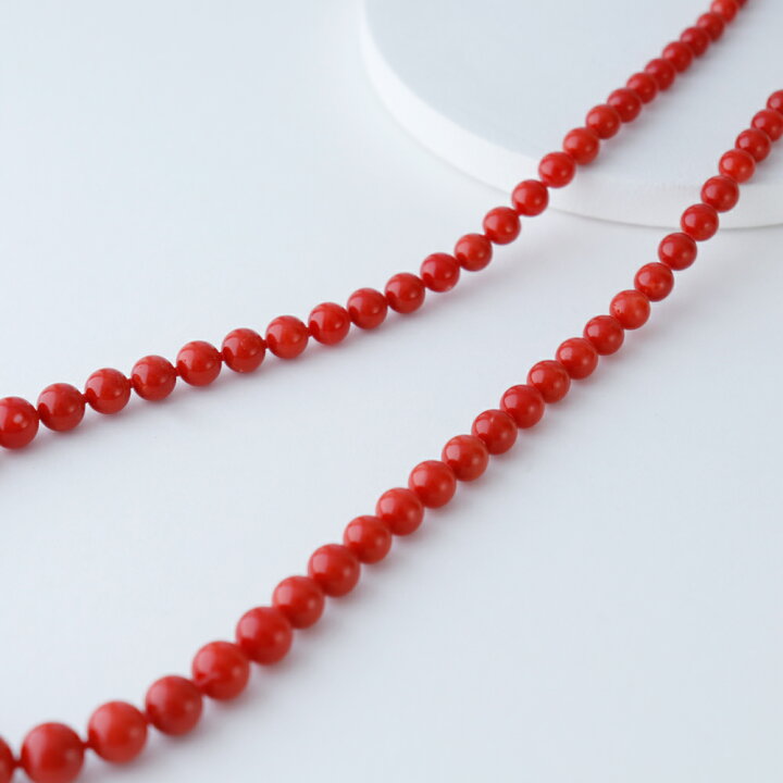 楽天市場】≪1年保証付き≫ 日本産血赤珊瑚5.2〜12.7ミリ玉60センチK14  