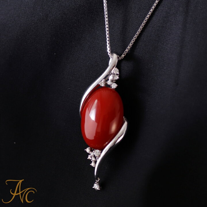 楽天市場】豪華！日本産血赤珊瑚K18ホワイトゴールドペンダント  