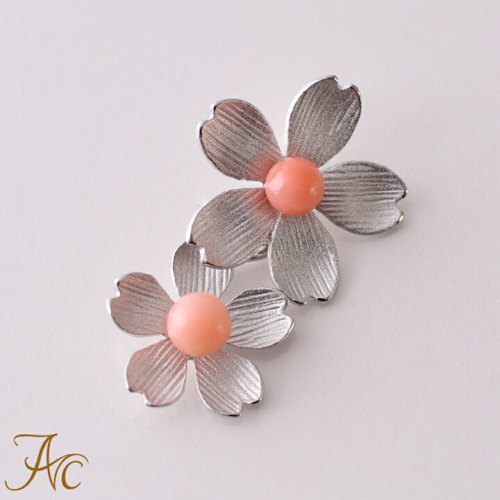 楽天市場】≪1年保証付き≫ピンク珊瑚 桜 お花 シルバー 丸玉 