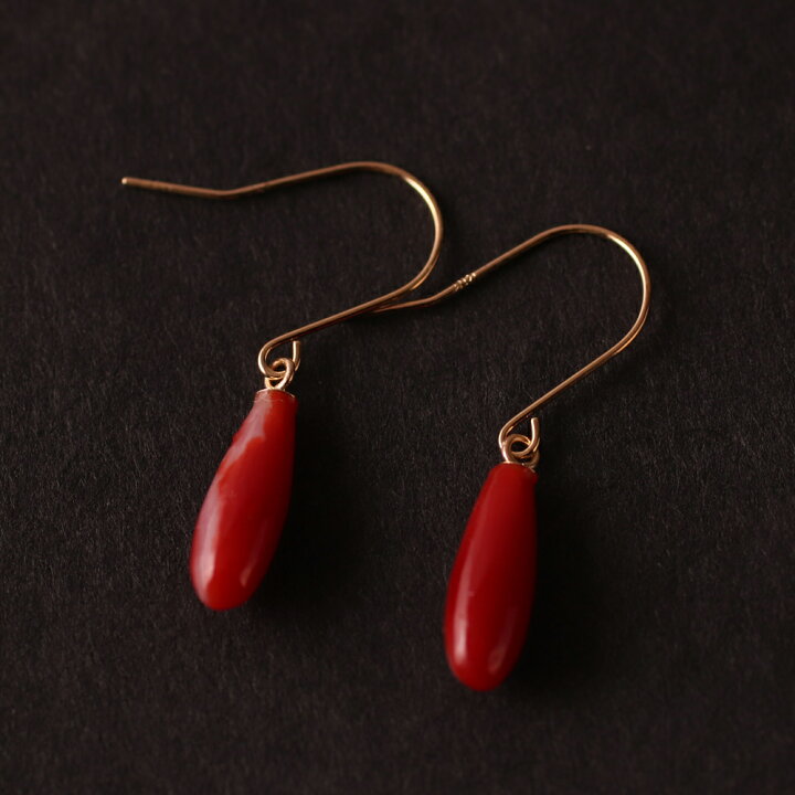 楽天市場】≪1年保証付き≫ 日本産血赤珊瑚K18フック・ピアス シンプル  