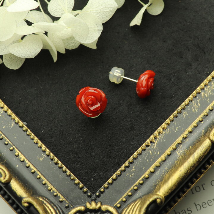 楽天市場】≪1年保証付き≫ 日本産血赤珊瑚 薔薇 ローズ K18YG K18WG  