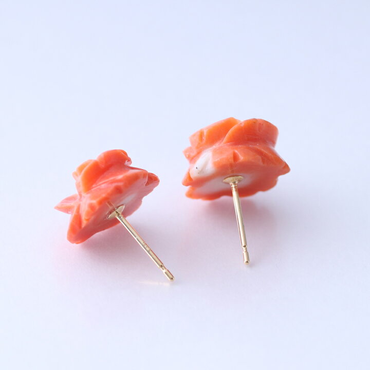 楽天市場】≪送料無料≫ 桃珊瑚 薔薇 ローズ K18ピアス シンプル 