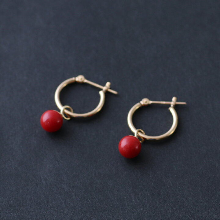 楽天市場】≪1年保証付き≫ 赤珊瑚5.7ミリ玉K18フープピアス シンプル  