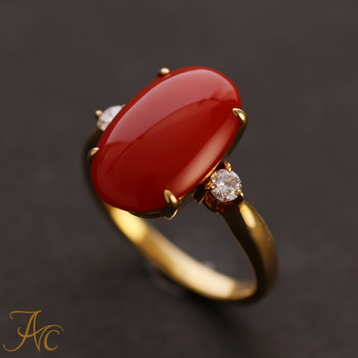 楽天市場】≪1年保証付き≫ 日本産血赤珊瑚オーバルK18リング シンプル  