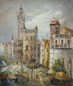 特価油絵 時計台のある風景 A126