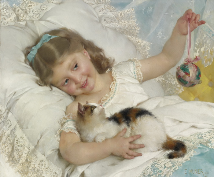 楽天市場】油絵 Emile Munierの名作_少女と猫 MA3199 : 絵画制作専門