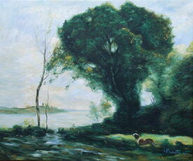 油絵 コローの名作「池のほとりの犬」　ma139