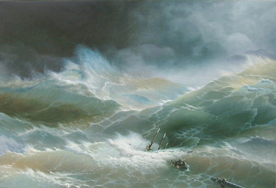 人気が高い 油絵 イワン アイヴァゾフスキーの名作_嵐の航海 MA133