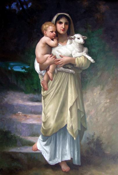 楽天市場】特価油絵 ウィリアム・ブーグローの名作「子羊」 ma590