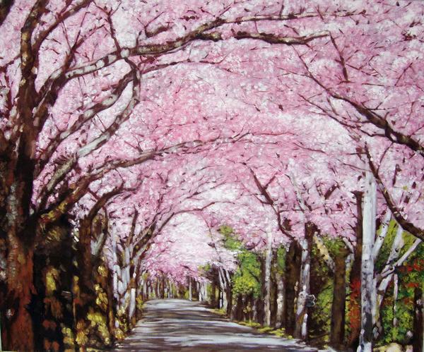 買い新作 油絵大仏殿の桜 絵画/タペストリ
