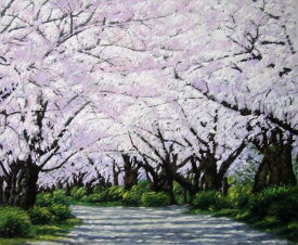 油絵 北上の桜並木　MA581